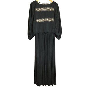 Vintage Ayres Unlimited Lace Detail Maxi Dress Long Balloon Sleeve Black Size 10